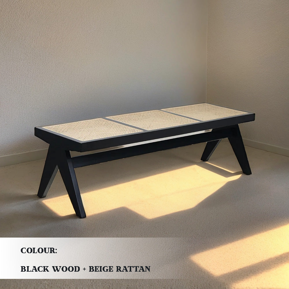 Black Rattan Bench