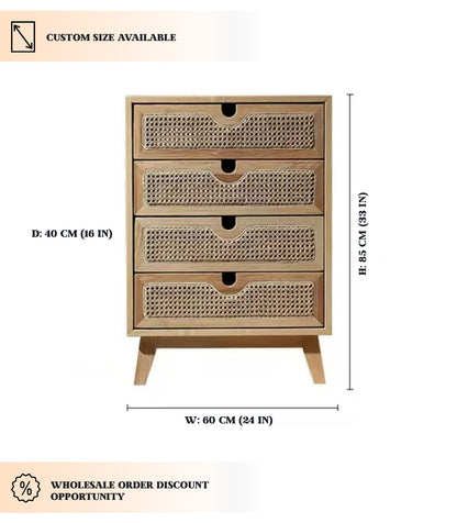 Brown 4-Drawer Dresser with Rattan