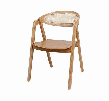 Beige Wooden Chair with Natural Rattan