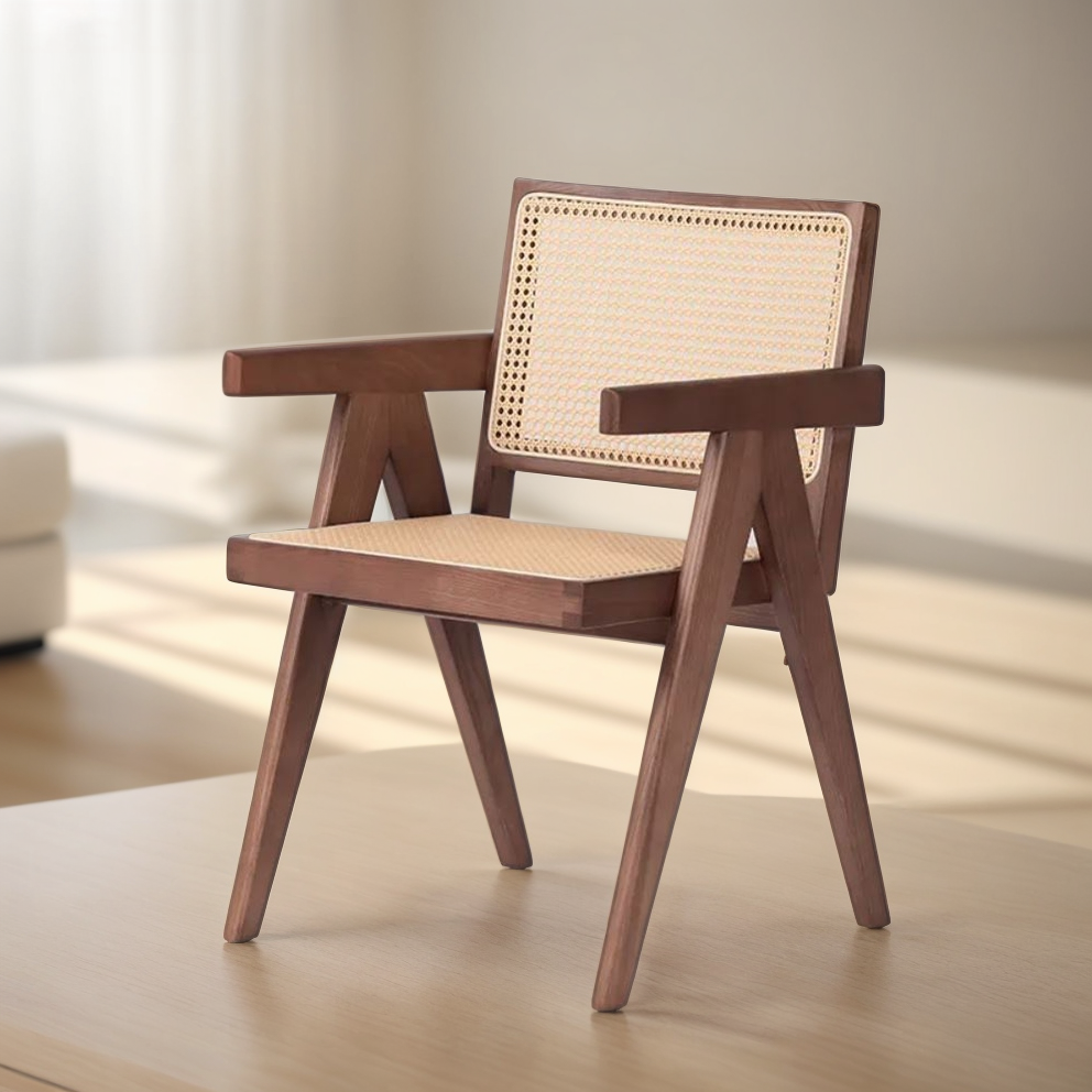 Brown Wooden Chair with Rattan