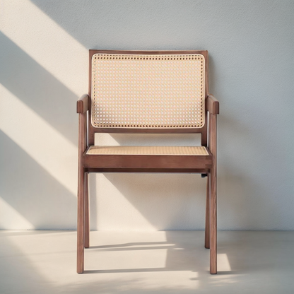 Brown Wooden Chair with Rattan