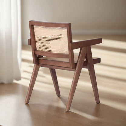 Brown Wooden Chair with Rattan