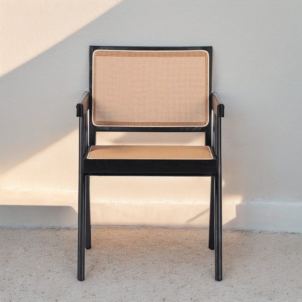 Brown Wooden Chair with Rattan