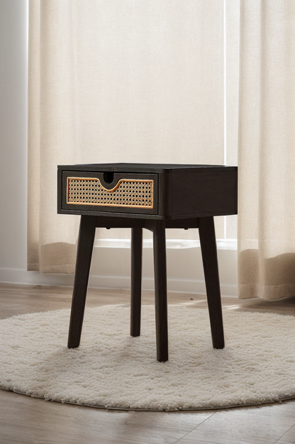 Beige Nightstand with Rattan