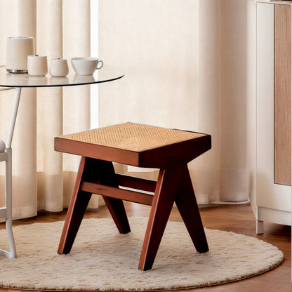 Beige Stool with Rattan