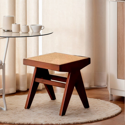 Brown Stool with Rattan