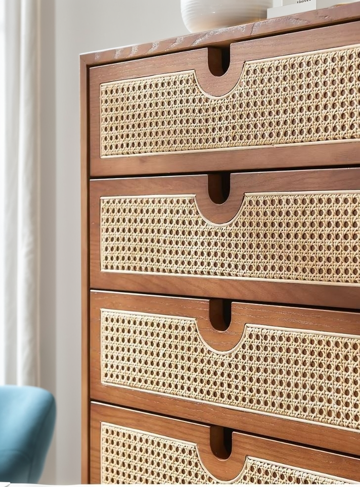 Brown 4-Drawer Dresser with Rattan