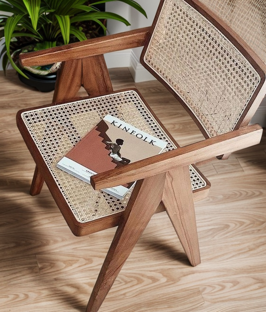 Brown Wooden Chair with Rattan