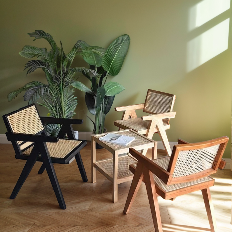 Brown Wooden Chair with Rattan