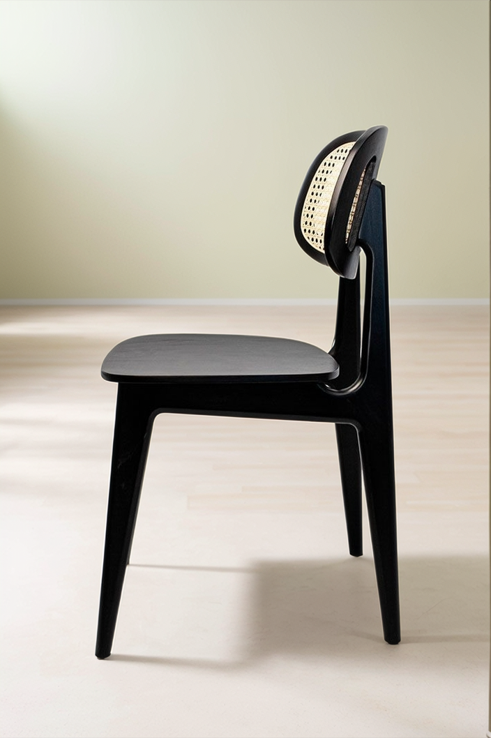 Black Wooden Chair with Natural Rattan