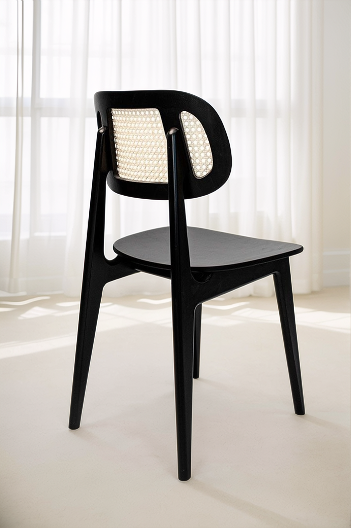 Black Wooden Chair with Natural Rattan