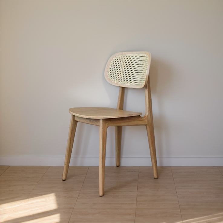 Black Wooden Chair with Natural Rattan