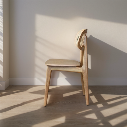 Black Wooden Chair with Natural Rattan