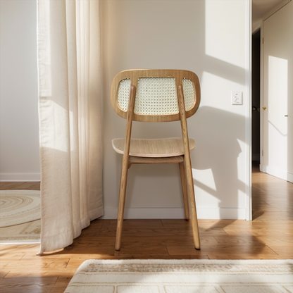 Black Wooden Chair with Natural Rattan