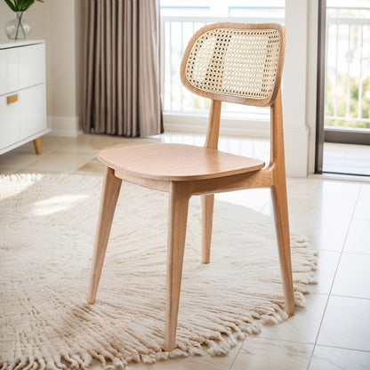 Black Wooden Chair with Natural Rattan