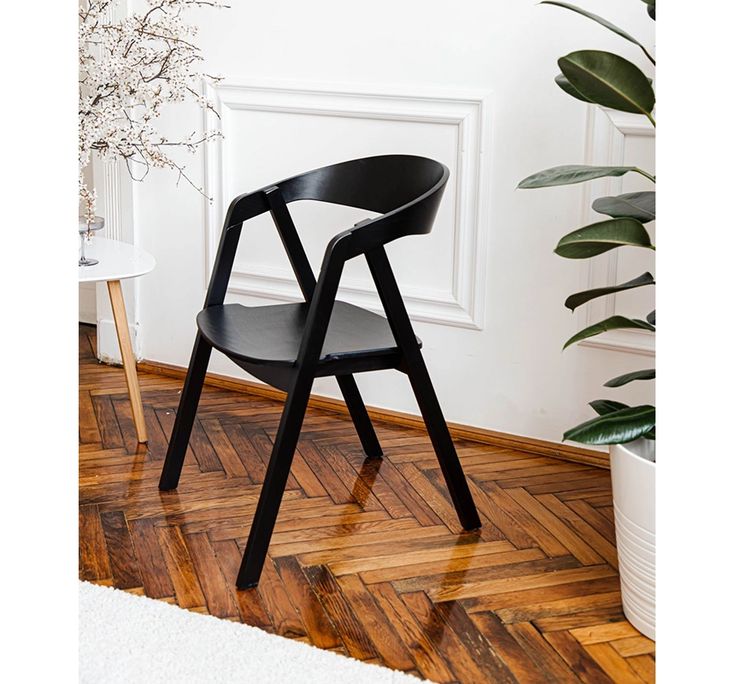 Black Wooden Chair with Hard Seat